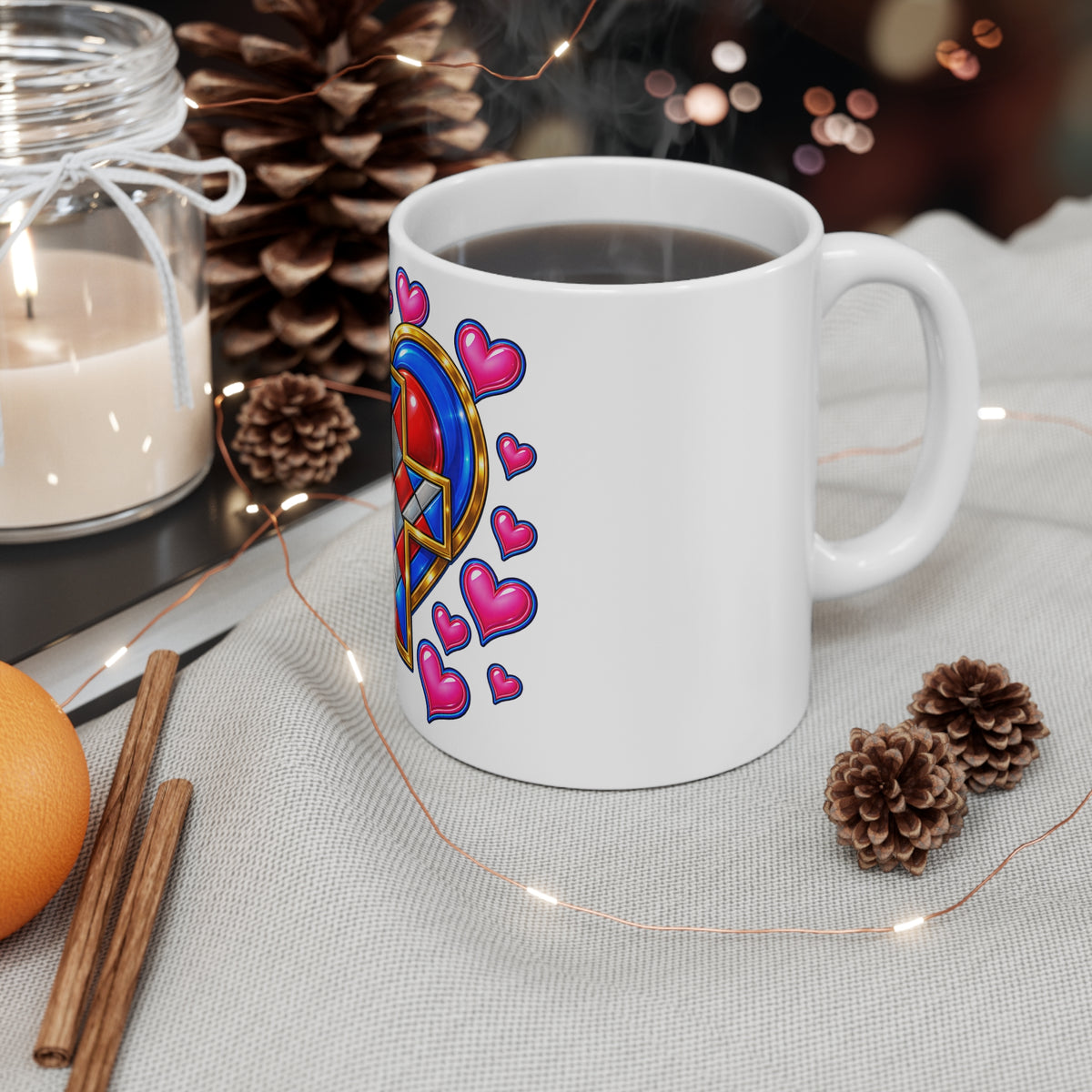 Colorful Heart and Cross Mug Christian Love Faith Coffee Cup Religious Gift