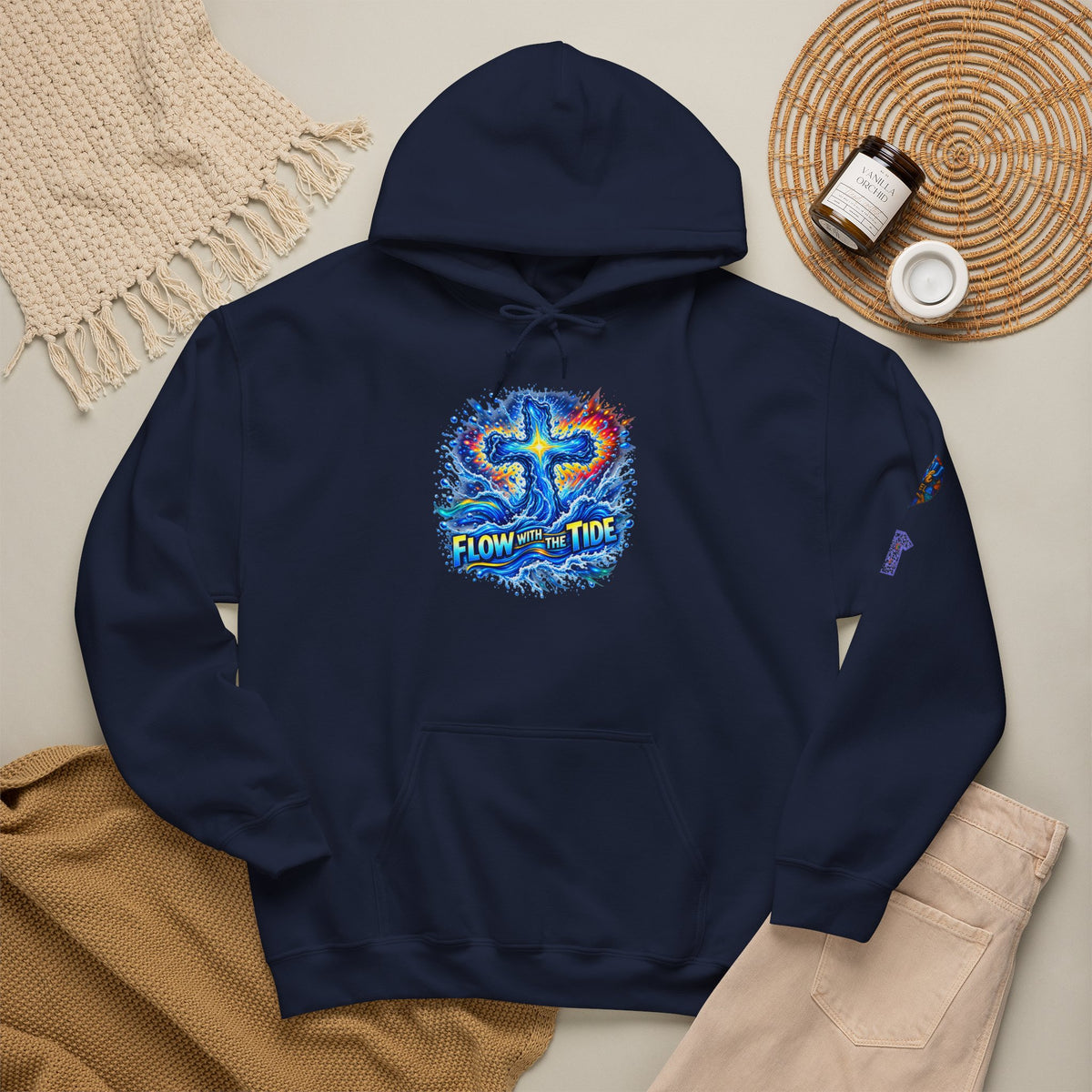 Flow with the Tide Wave Cross Hoodie | Christian Surf Spiritual Sweatshirt