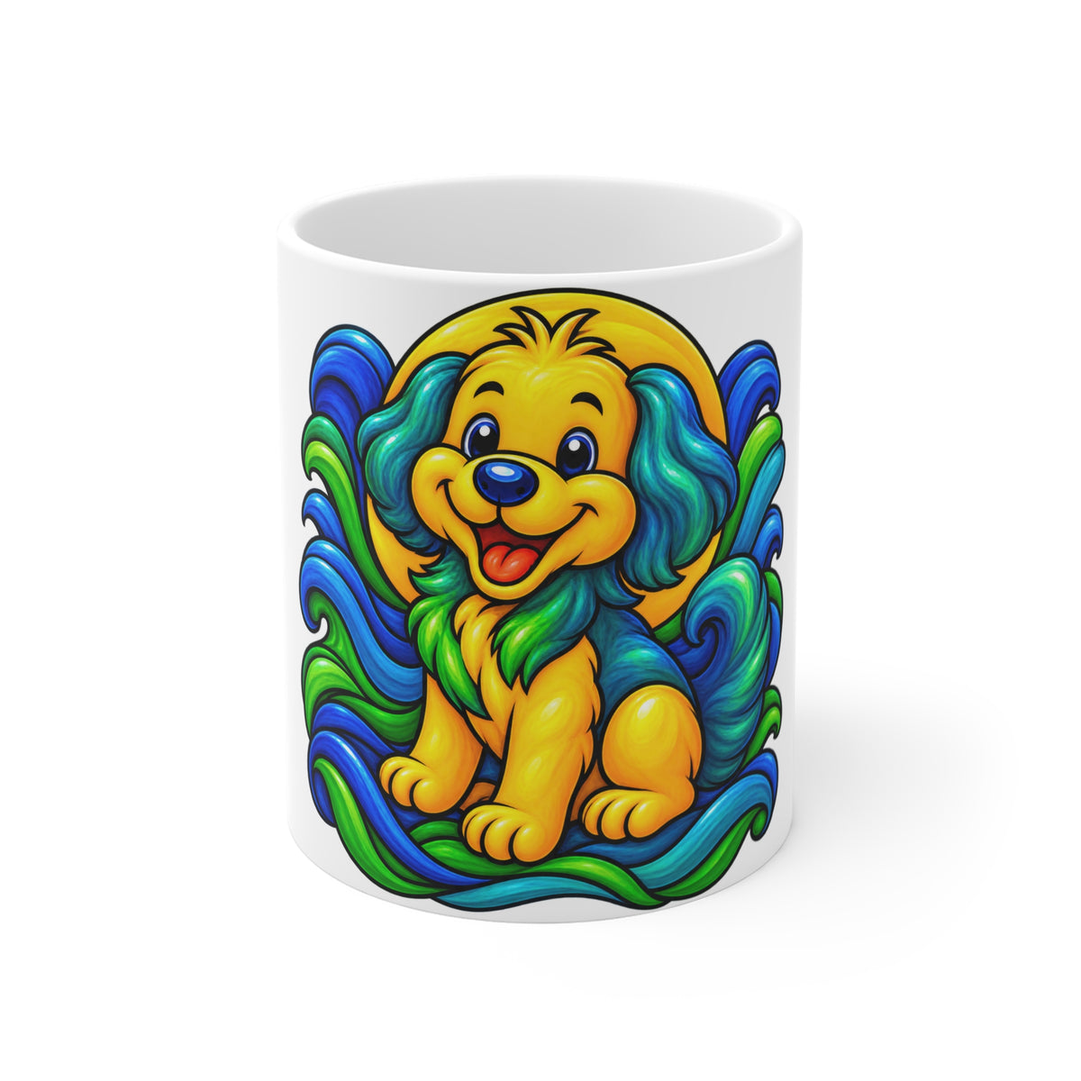 Colorful Happy Puppy Mug Cute Dog Coffee Cup Pet Lover Gift Cheerful Animal Mug