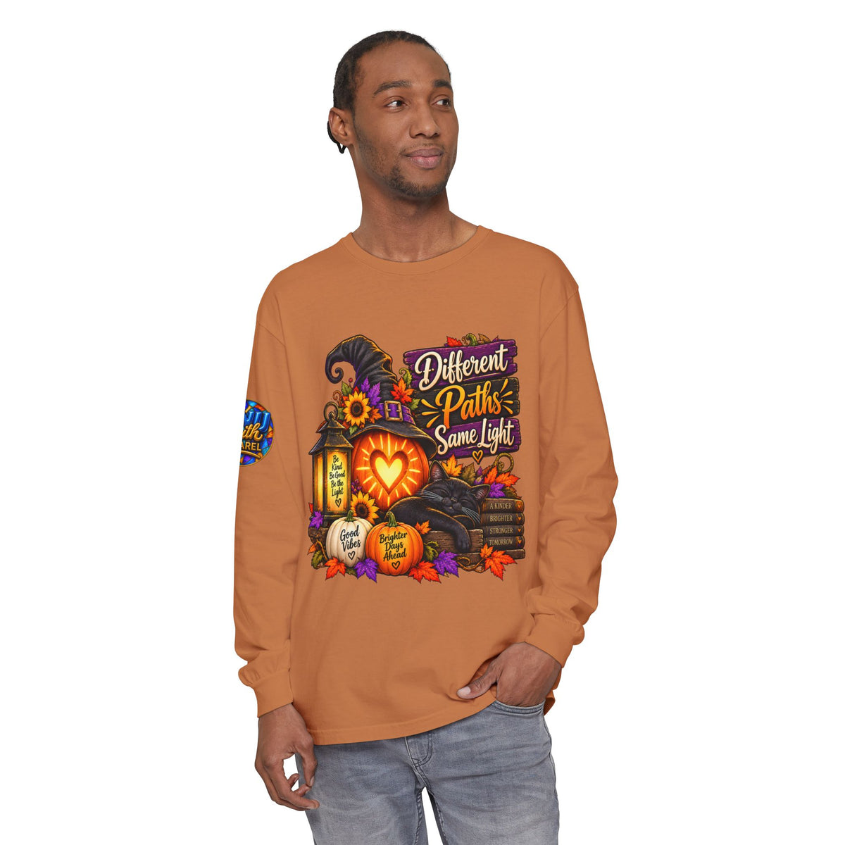 Different Paths Same Light Inspirational Halloween Long Sleeve Shirt Positive Fall Tee