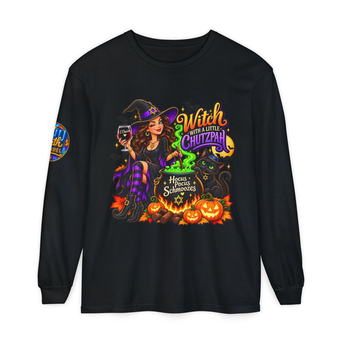 Witch With a Little Chutzpah Jewish Halloween Long Sleeve Shirt Funny Yiddish Tee