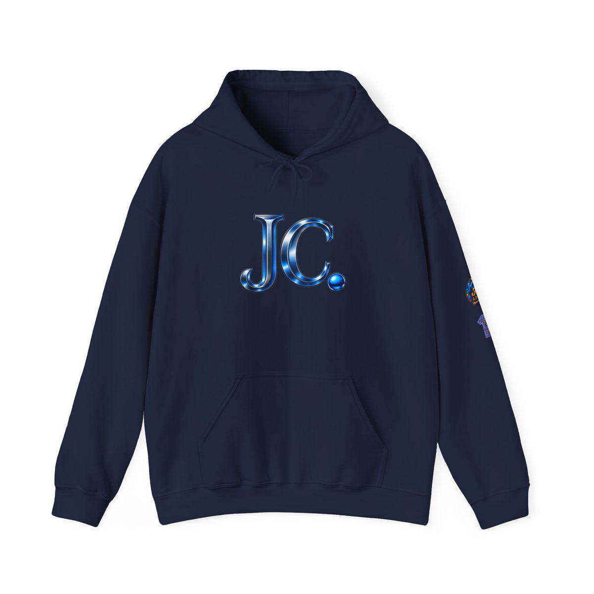 JC Monogram Nautical Blue Hoodie | Initials Metallic Script