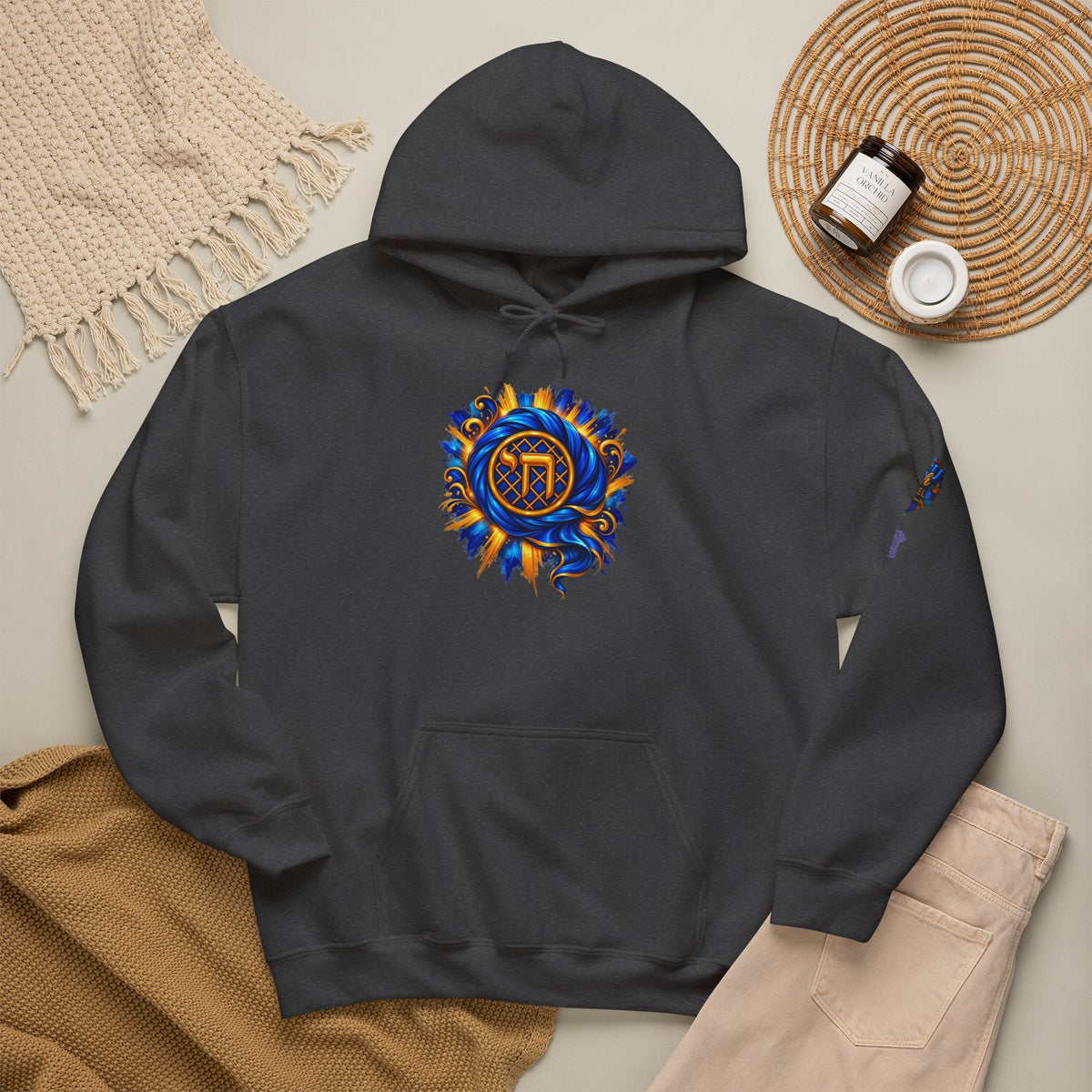 Blue Flame Sun Chai Hoodie | Fire Sun Logo Hooded Sweatshirt