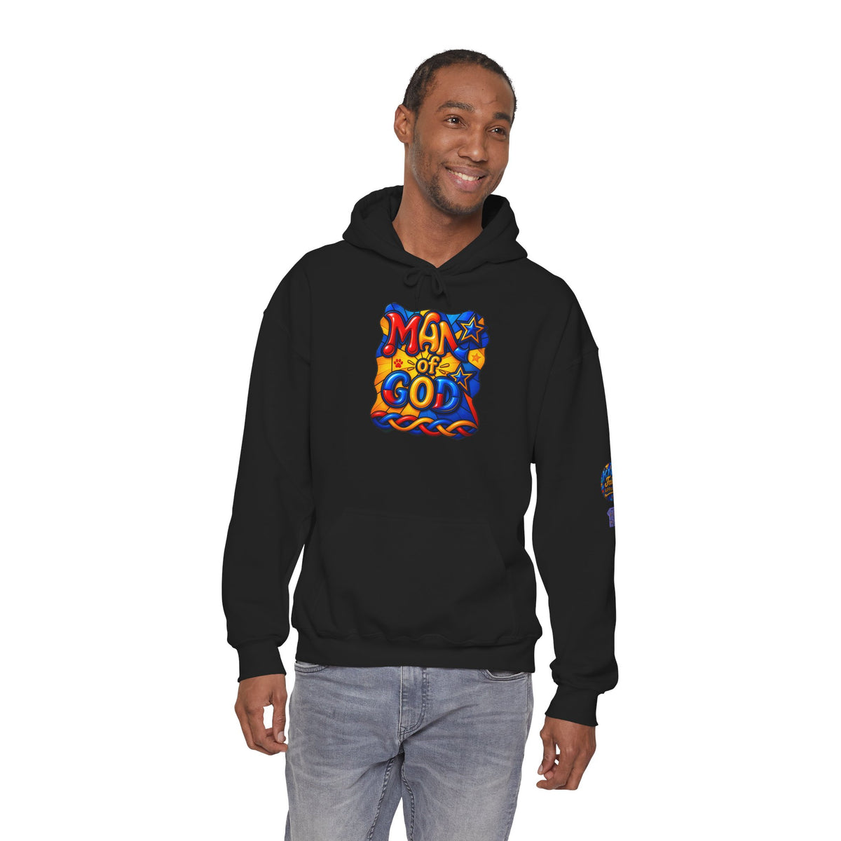 Man of God colorful retro lettering Hoodie | faith graphic pullover