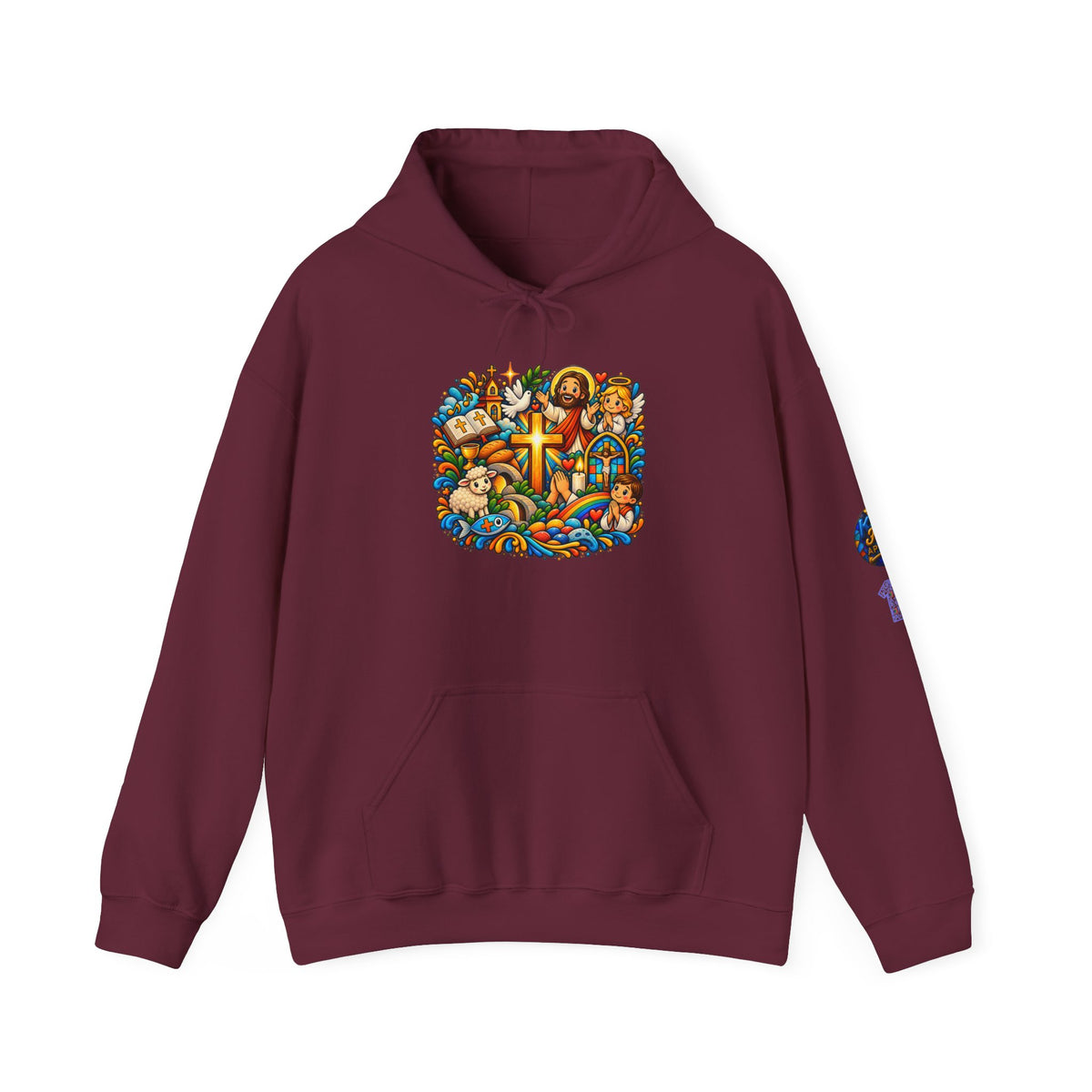 Religious Cross Mosaic Hoodie | Colorful Christian Faith Artwork