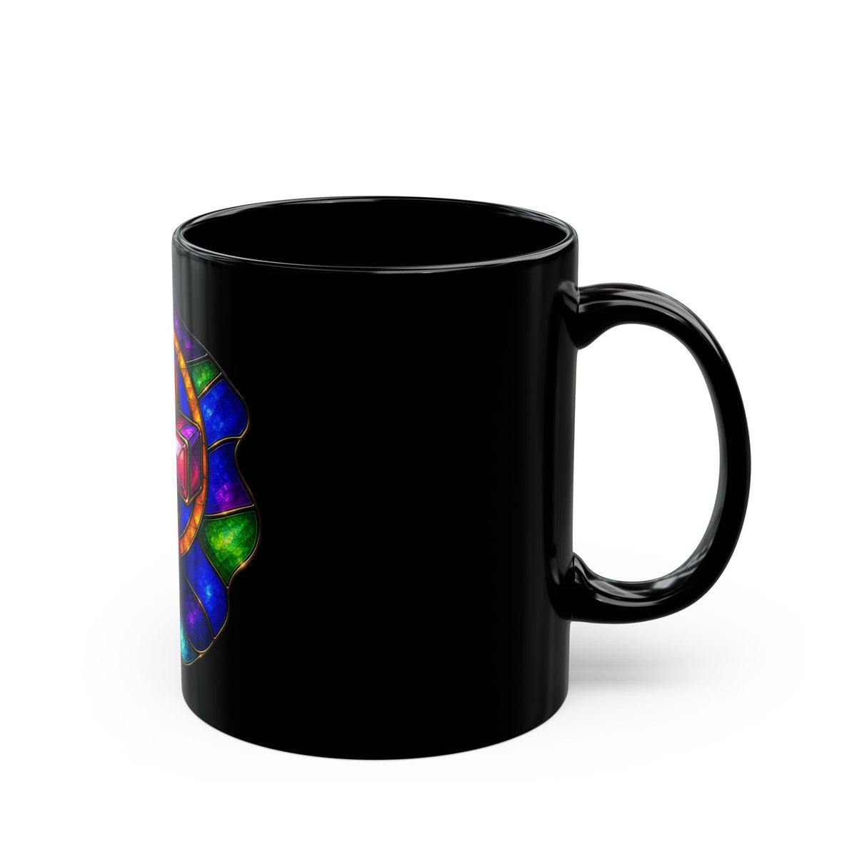 Stained Glass Cross Black Mug Colorful Christian Faith Coffee Cup Religious Gift