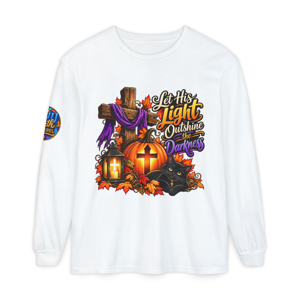 Let His Light Outshine the Darkness Christian Halloween Long Sleeve Shirt
