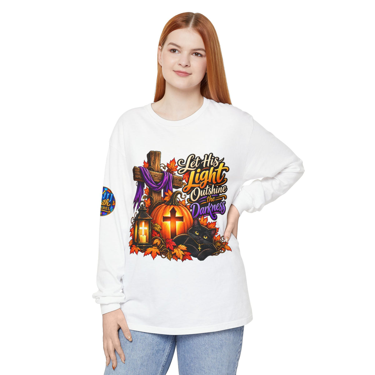 Let His Light Outshine the Darkness Christian Halloween Long Sleeve Shirt