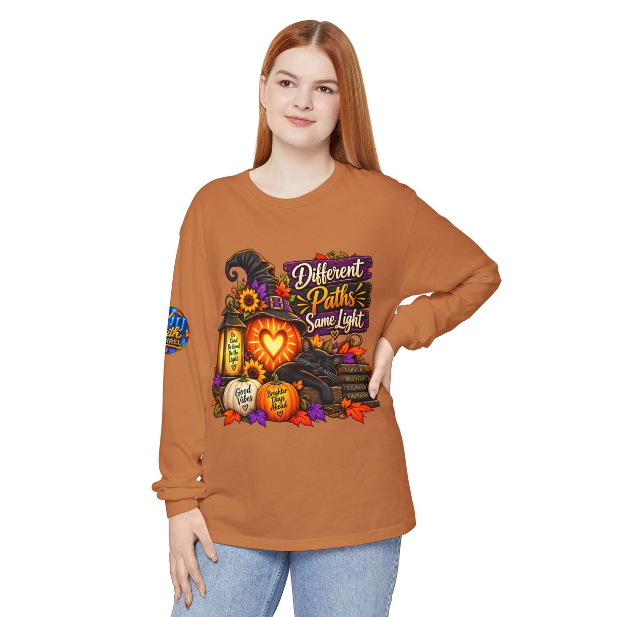 Different Paths Same Light Inspirational Halloween Long Sleeve Shirt Positive Fall Tee