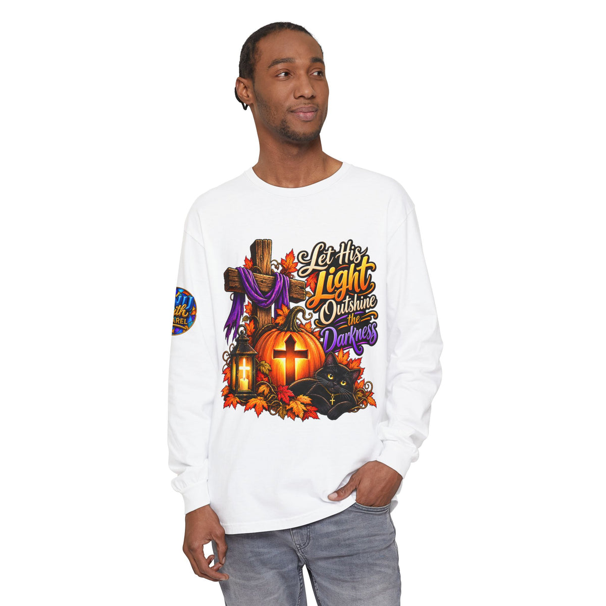 Let His Light Outshine the Darkness Christian Halloween Long Sleeve Shirt
