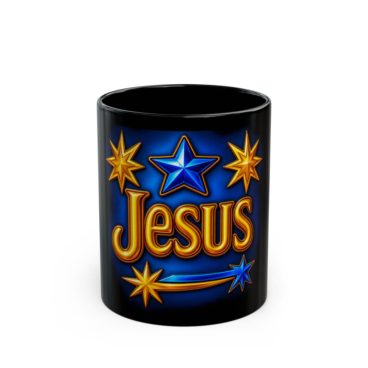 Jesus Stars Christian Mug Blue Gold Faith Gift