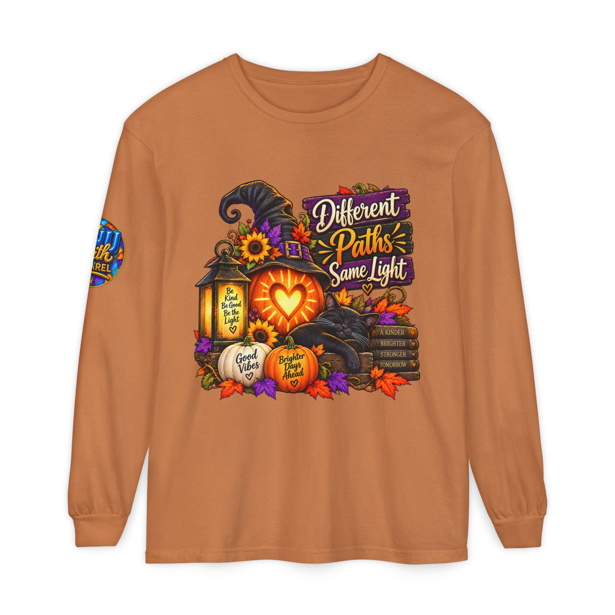 Different Paths Same Light Inspirational Halloween Long Sleeve Shirt Positive Fall Tee