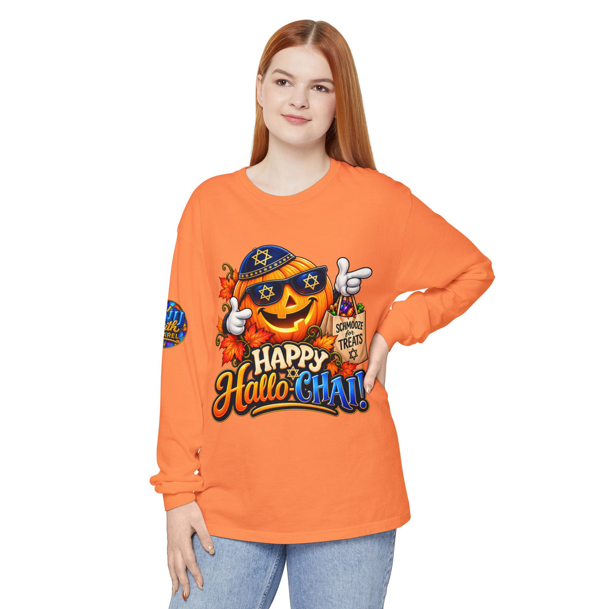 Happy Hallo Chai Jewish Halloween Long Sleeve Shirt Funny Chai Holiday Tee