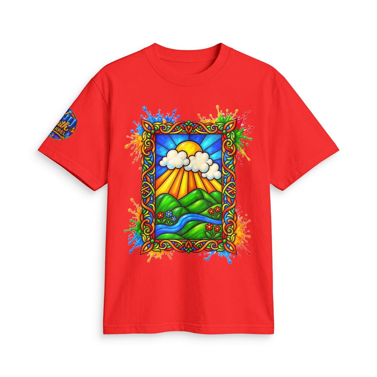 Colorful Sunrise Landscape T Shirt Stained Glass Nature Graphic Tee Inspirational Unisex Shirt