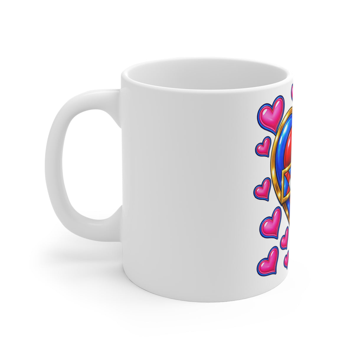 Colorful Heart and Cross Mug Christian Love Faith Coffee Cup Religious Gift