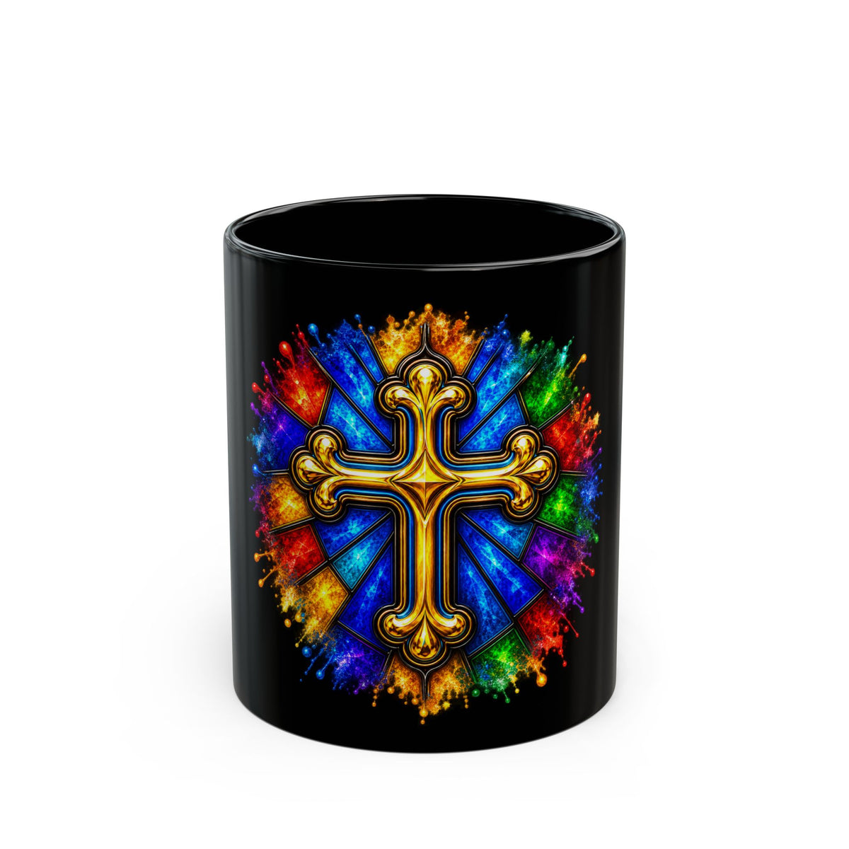 Colorful Cross Christian Mug Stained Glass Faith Gift